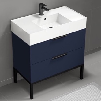 Bathroom Vanity Blue Bathroom Vanity, Modern, Free Standing, 32